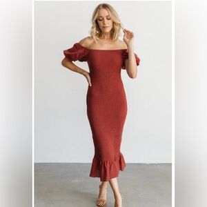 Baltic born smocked midi dress clay